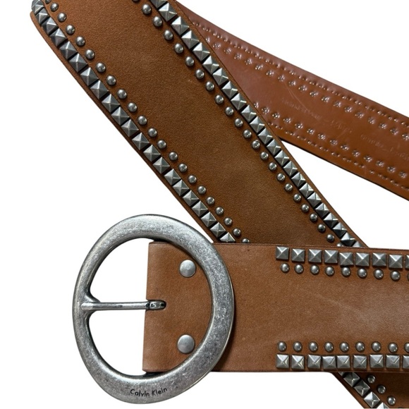 SOLD Vintage Y2K Wide Studded Belt Size Large Brown Genuine Leather Suede - Picture 9 of 10